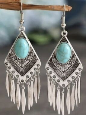 Chloe Turquoise and Silver Fringe Dangle Earrings